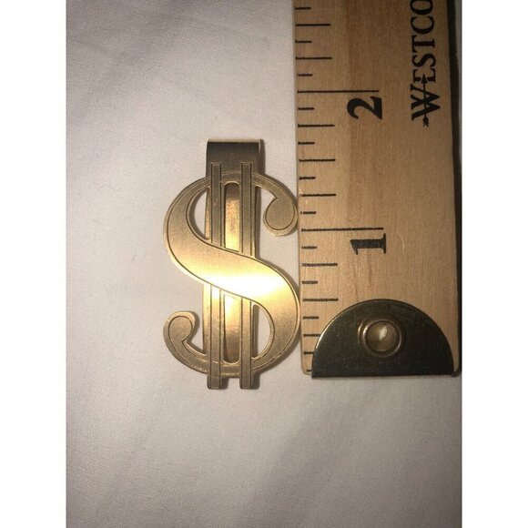 A&Z Hayward Money Clip Dollar Sign Gold Tone Brushed Etched Slim Brass Vintage - Picture 5 of 8